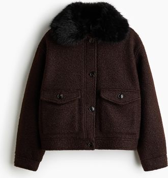 H&M Twilljacke mit flauschigem Kragen - Brown