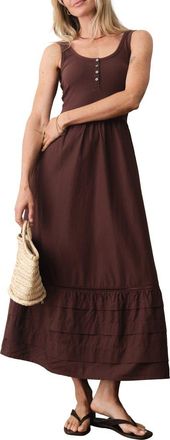 Marine Layer Lexi Rib & Poplin Sleeveless Midi Dress in Chocolate at Nordstrom, Size X-Large