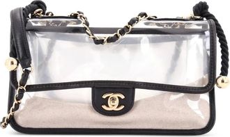 Chanel Borsa a spalla Sand By The Sea media in PVC e pelle di agnello con perle - Nero
