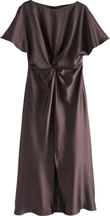 Next Short Sleeve Twist Front Midi Dress in Brown at Nordstrom, Size 12 Us