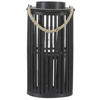 Beliani Linterna De Madera De Sauce Negra 40 Cm Con Portavelas Estilo Boho Natural Luzon