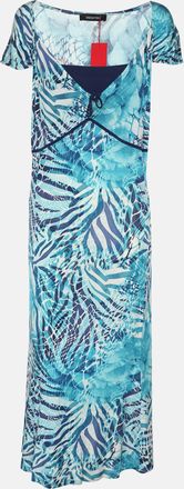 Elena Miro Blue Printed Jersey Sleeveless Midi Dress