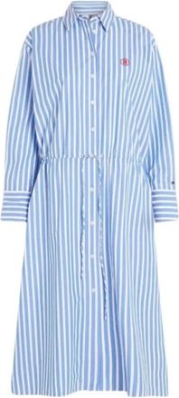 Tommy Hilfiger Gestreepte Midi Overhemdjurk - Dames - Shirt Kleedjes - Blauw - 2XS - Katoen - Kleedjes