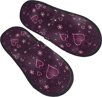 Generic Cotton Slippers Snowflakes And Hearts Warm Camping Slippers Breathable Anti-Slide Slipper For Ladies Home Hotel L