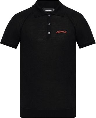 Dsquared2 Polo met logo - Heren - Polos - Zwart - 2XL - Wol - Tops