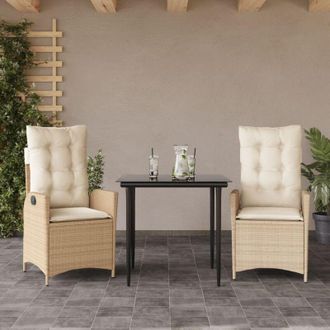 vidaXL Vidaxl - Set Comedor De Jard&iacute;n 3 Pzas Con Cojines Rat&aacute;n Sint&eacute;tico Beige