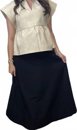 Hem & Thread Stretch Wasteband Midi Swing Skirt In Black