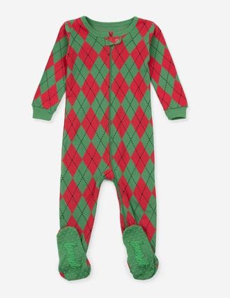 Leveret Footed Cotton Pajamas Matching Family Coordinated Holiday Prints in Red/green Argyle at Nordstrom, Size 18-24M