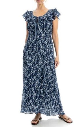 Max Studio Flutter Sleeve Maxi Dress in Navy/Blue at Nordstrom Rack, Size X-Large