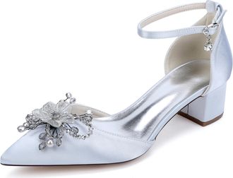 Generic Women Bridal Chunky Heels Dress Shoes Low Heels Wedding Ankle Strap Evening Pumps 4.5Cm,Silver,10 UK