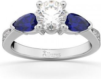 Allurez Lab Diamond & Pear Lab Blue Sapphire Engagement Ring 14k White Gold (0.79ct)