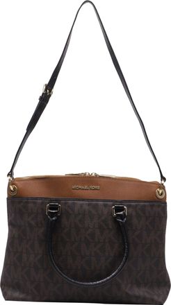 Michael Kors Aubrey Signature Large Satchel in Brown Leather