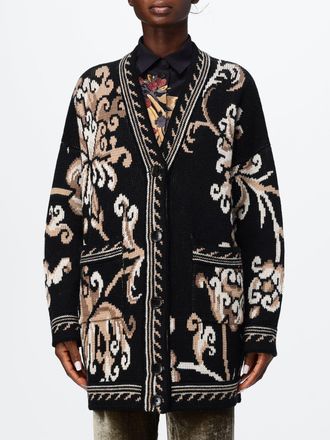 Etro Cardigan in lana jacquard con scollo a V e tasche a toppa