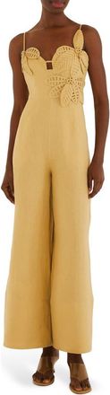 Farm Rio Sand Flowered Wide Leg Jumpsuit at Nordstrom, Size X-Large
