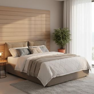 Dmora Cama Matrimonial Calcita, Cama Matrimonial Con Colch&oacute;n Incluido, Desenfundable Made In Italy, Con Almacenaje, Gris Taupe Taupe