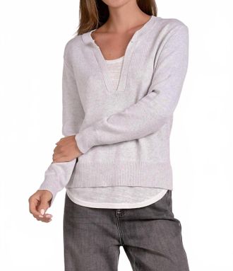 Elan Layered V-Neck Sweater In Grey/white