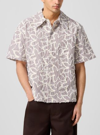 S&eacute;fr Mens Dayot frayed flowers striped shirt