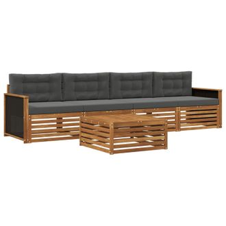 vidaXL Conjunto De Sof&aacute;s De Exterior 5 Pcs Natural Y Antracita Vidaxl
