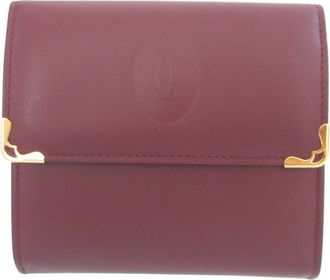 Cartier Bordeaux Red Color Leather Wallet (Tri-Fold) (Pre-Owned)