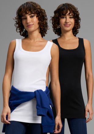 Flashlights Tanktop FLASHLIGHTS, Damen, Gr. 52/54 (XXL), weiss (wei&szlig;, schwarz), Feinripp, Obermaterial: 100% Baumwolle, unifarben, Basic, sehr figurbetont h&uuml;ftbed