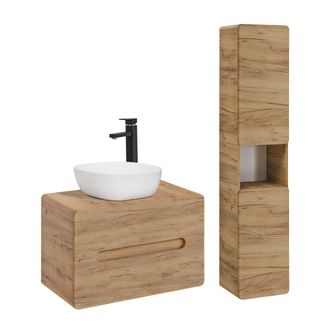 Petits Meubles Set de muebles con lavabo 80 cm y columna estratificado marr&oacute;n