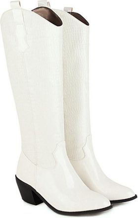 Generic Womens Chunky Heel Knee High Equestrian Boots - Pull On,Autumn/Winter Style,Beige single,1.5 UK