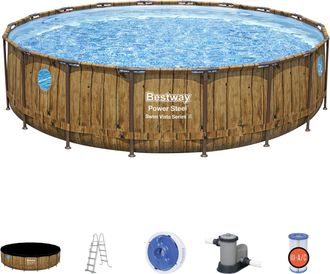 Bestway Piscina Desmontable Tubular Bestway Power Steel Dise&ntilde;o Madera 549x122 Cm Depuradora Cartucho De 5.678 L/h Con Cobertor Escalera
