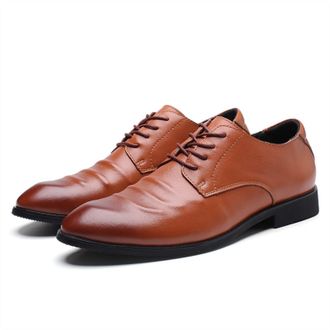 Generic Formal Shoes for Men Lace Up Pleated Burnished Toe Derby Shoes Genuine Leather Non Slip Rubber Sole Slip Resistant Business(Brown,10.5 UK)