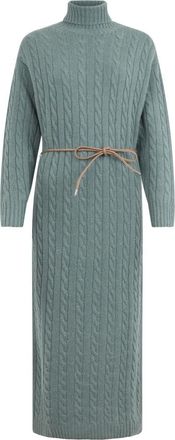 PESERICO Kleedjes, Dames, Groen, M, Wol, Wollen coltrui jurk van zijde en kasjmier