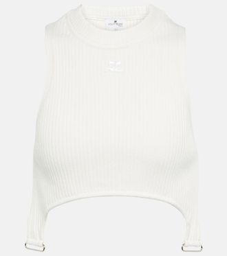 Courrèges Courrèges Ribbed-knit cropped top with suspenders