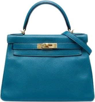 Herm&egrave;s Pre-owned Kelly II 28 Handtas - Dames - Vintage Handtas - Blauw - ONE Size - Leer - Vintage