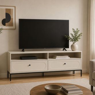 Dmora Mueble Para Tv Limanesi, 2 Cajones, 3 Estantes, Con Patas, 150x40x60h Cm Beige