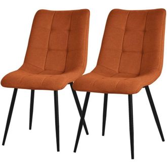 ML Design Ml-design - Juego De 2 Sillas De Comedor Naranja Asiento Acolchado Para Cocina O Sal&oacute;n Con Funda De Tela Y Patas De Acero Negro Sill&oacute;n Tapizado Suave 