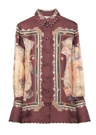 Zimmermann Burgundy Printed Silk Shirt