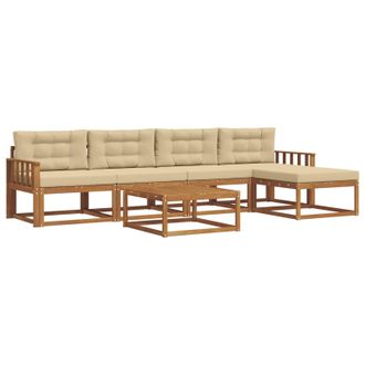 vidaXL Conjunto De Sof&aacute;s De Exterior Con Coj&iacute;n 6 Pcs Natural Y Beige Vidaxl