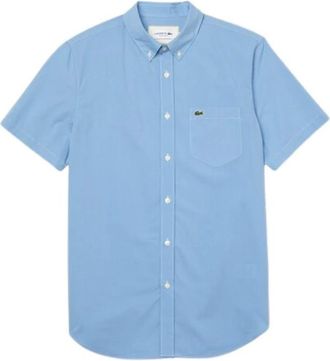 Lacoste Overhemd met korte mouwen en micro-ruitpatroon - Heren - Overhemden - Blauw - Maat: S Katoen
