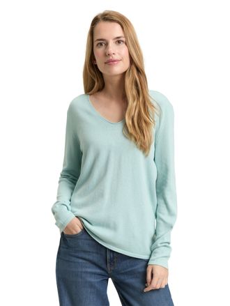 Tom Tailor V-Ausschnitt-Pullover TOM TAILOR Regular, Damen, Gr. XXL, blau haze, Strick, Obermaterial: 60% Baumwolle, 40% Viskose, unifarben, regular fit normal, 