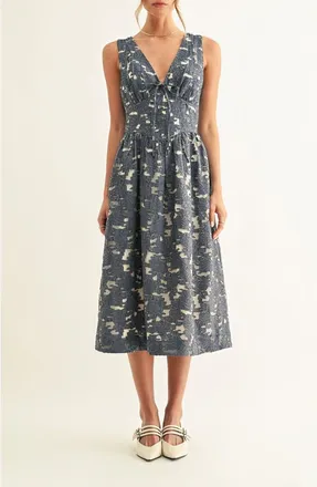 Adelyn Rae Areta Sleeveless Corset Midi Dress in Denim Blue Jacquard at Nordstrom, Size X-Small