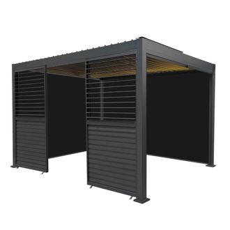 MonsterShop Aluminium Pergola With Anthracite Blinds, 2 x Side Panels & LED Lights in Grey