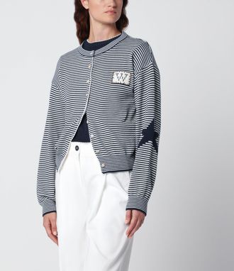 Max Mara Cardigan blu in cotone con intarsi