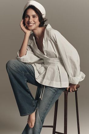 Maeve Long-Sleeve Waisted V-Neck Top