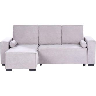 Beliani 3 Seater Corner Sofa Bed Grey Fabric Upholstery Right Handed with Storage Armrests Reversible Modern Style Living Room EDANE
