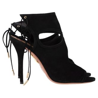 Aquazzura Pre-owned Womens Aquazzura Sexy Thing Cutout Sandal Heels in Black Suede - Size EU 39