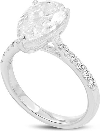 LuvMyJewelry Chloe 14K White Gold Pear Lab Grown Diamond Engagement Ring - 3.29 Ct