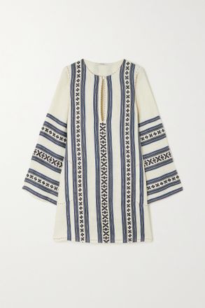 Vita Kin Tunica In Lino Ricamato A Righe Mykonos - Crema