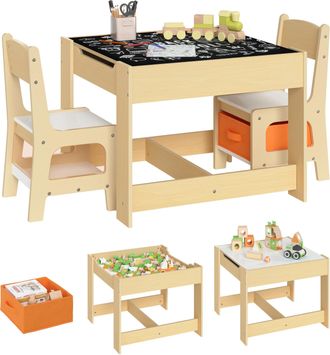 Woltu Woltu - 3 Uds Grupo De Asientos Para Ni&ntilde;os Mesa Y 2 Sillas Con Espacio De Almacenamiento Para Juegos De Ni&ntilde;os En Edad Preescolar Muebles Para Ni&ntilde;os