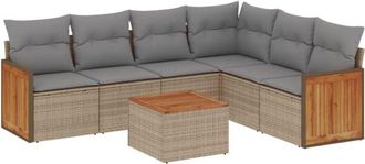 vidaXL Vidaxl - Set Sof&aacute;s De Jard&iacute;n 7 Piezas Y Cojines Rat&aacute;n Sint&eacute;tico Beige