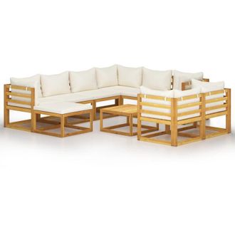 vidaXL Muebles De Jard&iacute;n 10 Pzas Cojines Crema Madera Maciza Acacia Vidaxl
