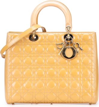 Dior Pre-owned Womens Lady Top Handle Quilted Bag - Beige Leather - One Size