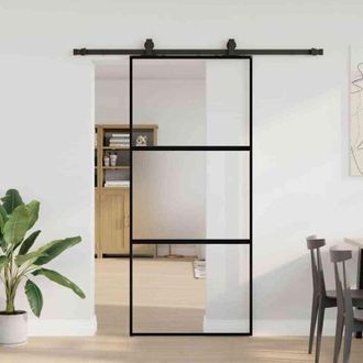 vidaXL Vidaxl - Puerta Corredera Con Herrajes Negro 90x205 Cm Vidrio Templado